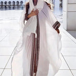 White Chiffon Long Maxi Kimono Cardigan Women Beach Cover Up Embroidery Edge with Belt Tunica Kaftans Femininos Beachwear 2026