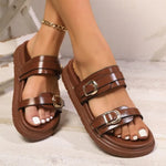 2026 Women's Metal Buckle Flat Sandals Outdoor Casual Thick Bottom Slippers Summer
