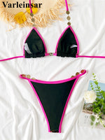 S - XL New Sequins Rhinestones Halter Bikini Female Swimsuit Women Swimwear Two-Pieces Bikini Set Bather Bathing Suit Swim V8359