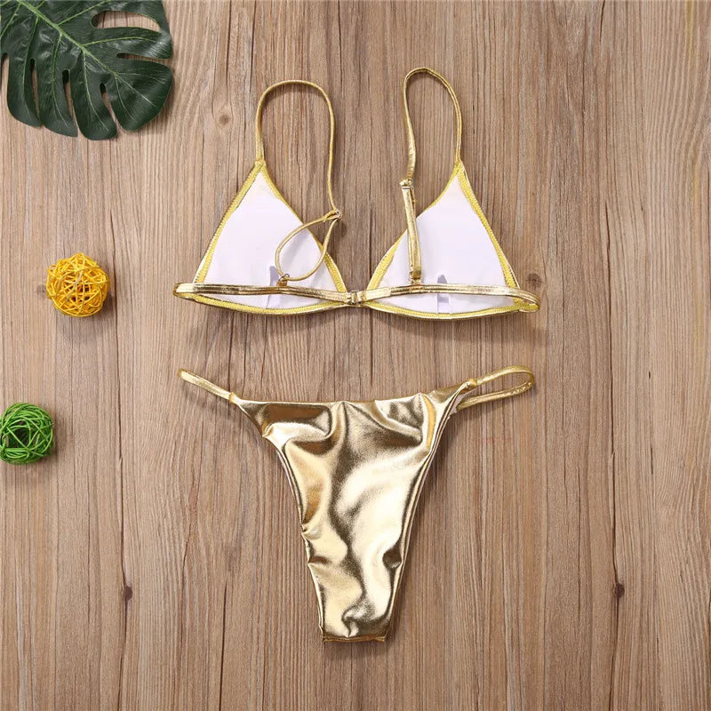 Sexy BikiniLadies Gold Color Sequins Bikini Set Women Swimwear Push Up Padded Swimwear For Women