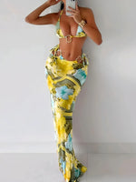 Vintage Pink Floral Print Bikini Women Sexy Metal Ornament Push Up Thong Swimsuit 2025 Beach Bathing Suit Skirt 3 Piece Swimwear