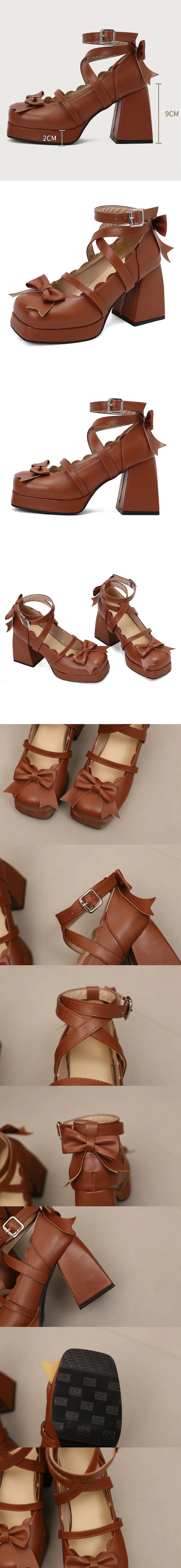 Big Size 48 Sweet Purple Mary Janes Pumps Lovely Pink Lolita 9cm Block High Heels Shoes Women Cute White Bow Knot Platform Shoes