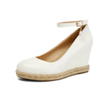 Concise Classic Women Ankle Strap Pumps 2026 Autumn Spring Shoes Wedge High Heels Beads Silver White Plus Size Daily 43