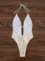 Snake Skin Halter Deep V Neck One Piece Swimsuit Women Swimwear Female High Cut Monokini Backless Bathing Suit Swim Beachwear