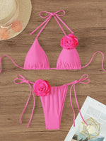 Sexy Bikini Set Women Swimsuit 2024 Black White 3D Floral Print Micro Bikinis Brazilian Cutout Beach Bathing Suit Thong Swimwear