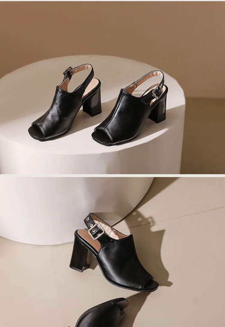 New Women Sandals Peep Toe High Heels Summer Gladiator Shoes Black Brown Woman Ankle Strap Sandalias Female Mujer Big Size