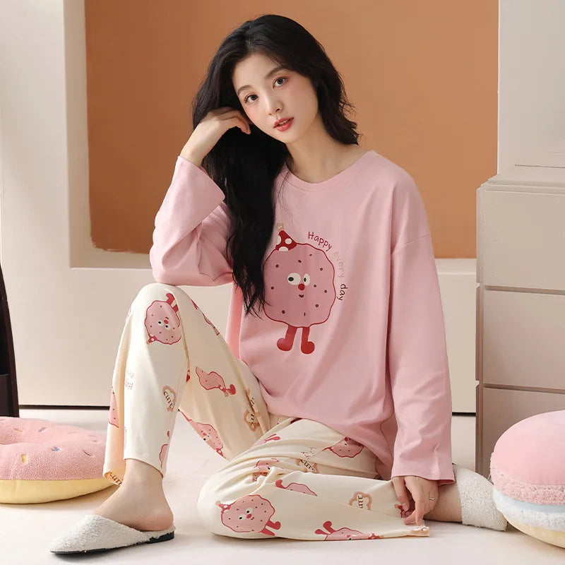 Pure cotton pajamas for women, long-sleeved trousers, can be worn outside, pure cotton home clothes, Class A antibacterial 100%