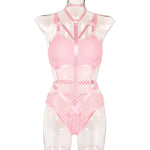 Toucheart Erotic Halter Bodysuit Large Mesh Splicing Andheavy Craftsmanship Women Hollow Seductive Intimate Hot Private Bodysuit