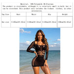 Women Sheer Mesh Long Sleeve Beach Cover Up, Sexy See-Through Fishnet Dress, Solid Bodycon Dress For Summer Beach Party