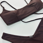 Brown Bandeau Micro Bikini Set Back String Lace-up Sexy Swimsuit Solid Swimwears Woman 2026 High Cut Bathing Suit Bikinis Femmes