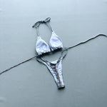New 2026 Women's Micro Bikini Set Plaid Print Neck Lace-up Backless Biquini Beachwear Sexy Push Up Thong Low WaistBathing Suit