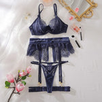 Toucheart Sexy Lingerie Suit for Women Lace Hollow Out See-through Underwear 4-piece Set Solid Color Sexy Garters Underwear Suit