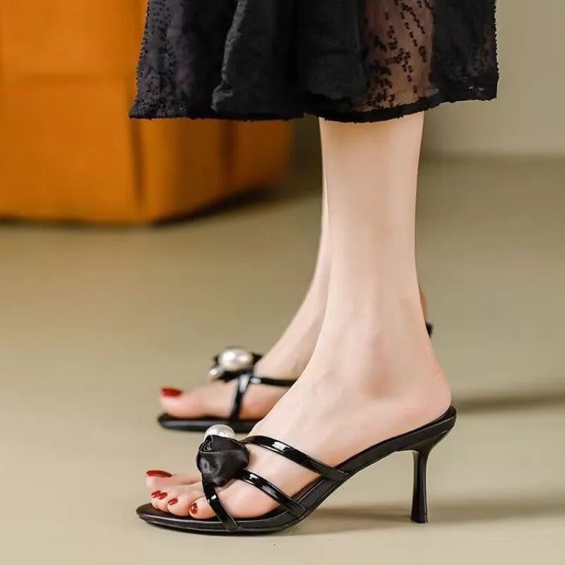 Liyke 2026 New Fashion Flowers Pearl Women Slippers Summer Party DressSandals