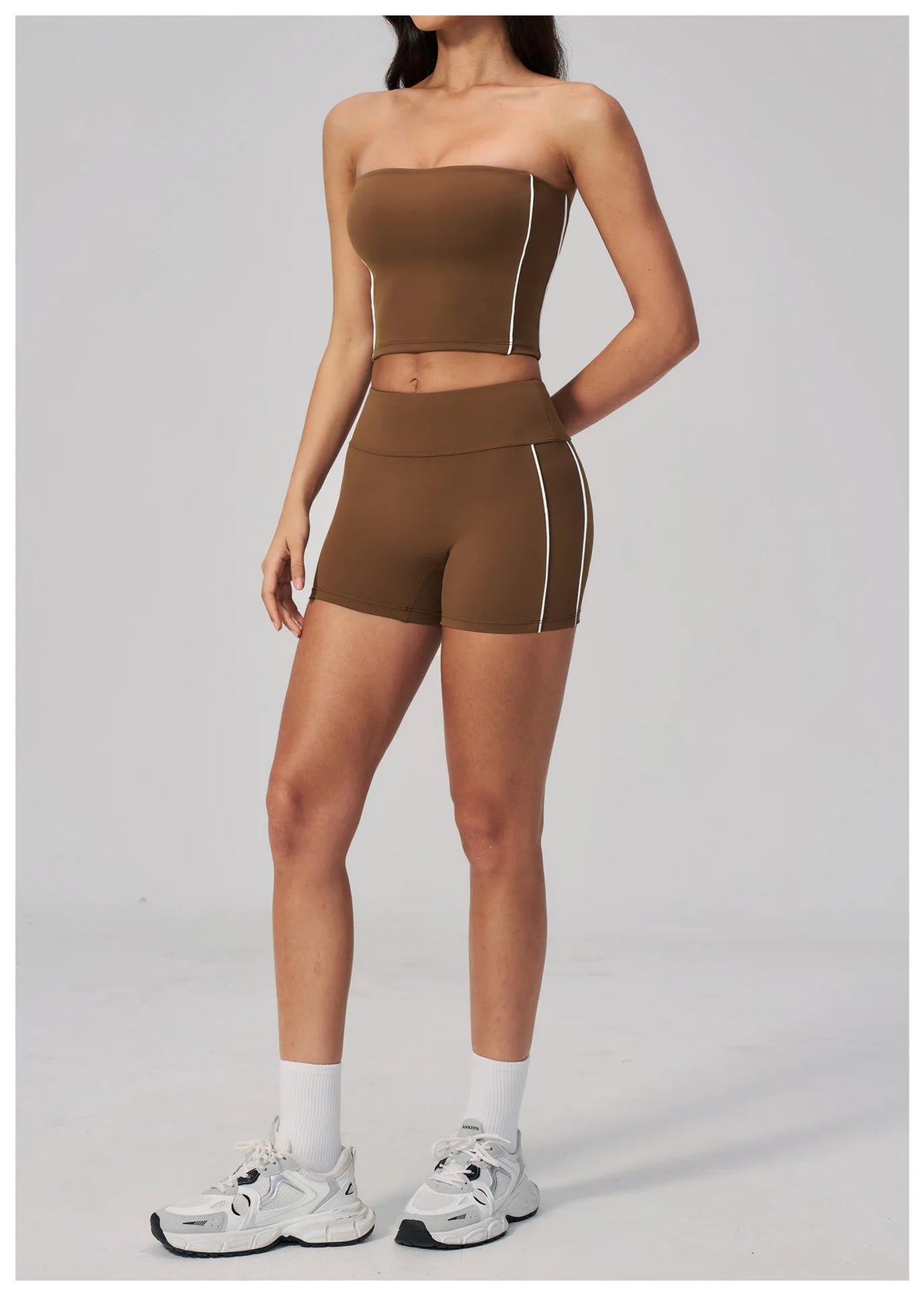 Summer Tight Yoga Suit Women Color Contrast Strapless Slim Sports Tank Top Shorts Fitness Suit Gym Running Workout Tracksuit