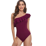 Sexy Ruffle One Piece Swimsuit Thong Swimwear Women 2024 White Monokini Wine Red Swim Suits High Cut One Shoulder Bathing Suit