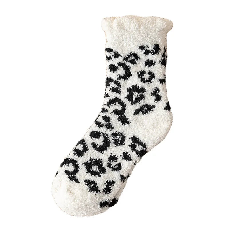 Fashion Coral Fleece Thick Socks Women Foot Cute Leopard Sock Funny Girls Breathable Warm Casual Socks Winter