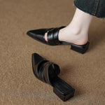 2026 New French Chunky Heel Pointed Toe Mule Slippers Women Fashion Spring Summer Retro Shoes Scuff Slippers
