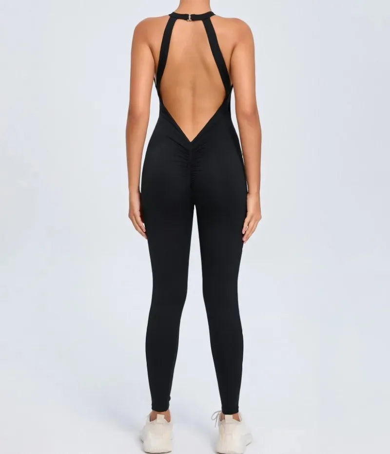 Seamless Yoga Jumpsuits Sports Fitness Peach Hip-lifting Backless Buckle One-Piece Training Gym Workout Tracksuits for Women