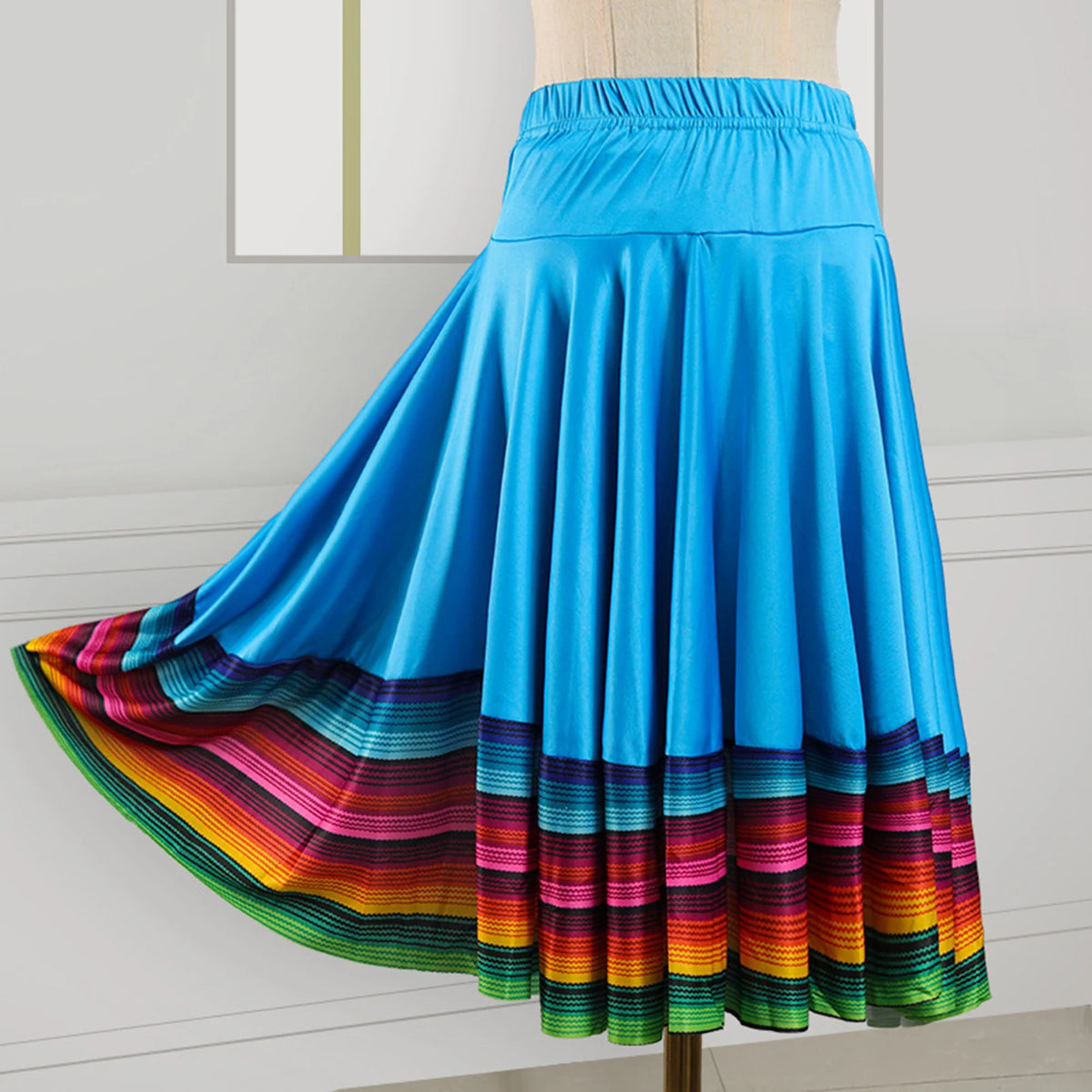 High Waist Spanish Swing Skirt Midi Skirt Ladies Folk Dance Skirt Elastic Large Swing Hem Mexican Flamenco Performance Skirts