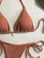 Sexy Pink White Bikini Set 2026 Women Shell Ornament Push Up Tie Side Thong Swimsuit Summer Bathing Suit Holiday Micro Swimwear