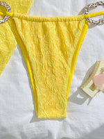 New 3 Pieces Padded String Bikini Set Swimsuit Women Yellow Swimwear with Sarong Skirts Dress Beach Wear Mesh Bathing Suit Pool