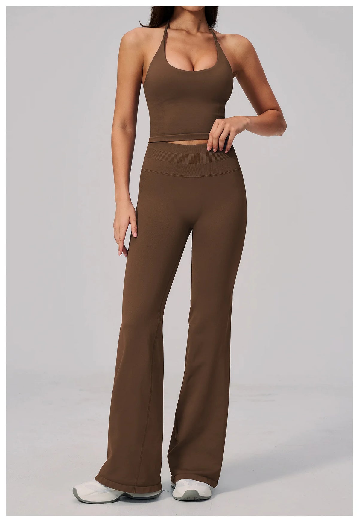 New Yoga Sets Women Summer Seamless Thread Hanging Neck Sports Vest Exercise Fitness Suit High Waist Wide Leg Pants Tracksuit