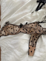French Style Polka Dot Bra & Thong Set | Retro Sexy Lace Lingerie, Ultra Thin Sheer Netting for Big Bust & Plus Size MOYISU Bras