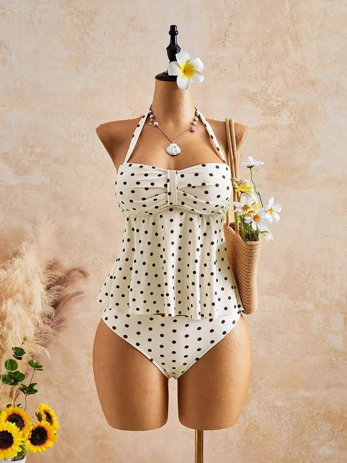 Vintage Polka Dot Print Bikini Set 2026 Women Halter Front Metal Buckle Tank Top High Waist Swimsuit Beach Bathing Suit Swimwear