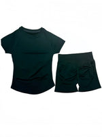 DFTLF Women 2PCS Seamless Yoga Suit Short Sleeve Top High Waist Shorts Quick Dry Breathable Gym Fitness Running Workout Sport