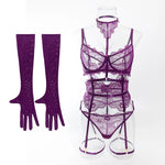 Toucheart Sexy Lingerie Suit for Women Lace Patchwork Halter Bra Set Solid Color Sexy Mesh See-through Garters Underwear Set New