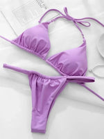 Wrinkled High Cut Mini Micro Thong Bikini Women Swimwear Female Swimsuit Two-pieces Bikini Set Halter Bather Bathing Suit Swim