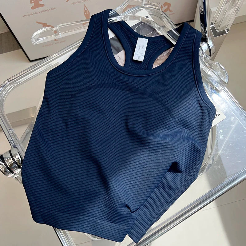 Women's One Piece Yoga Sports Vest Stretch I-Shaped Running Fitness Slimming Short Style Camisole Outerwear