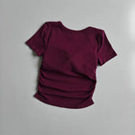 Big round Neck Yoga T-Shirt Short-Sleeved Slimming Sports Top with Fixed Chest Cushion for Running Pilates Summer Stretch