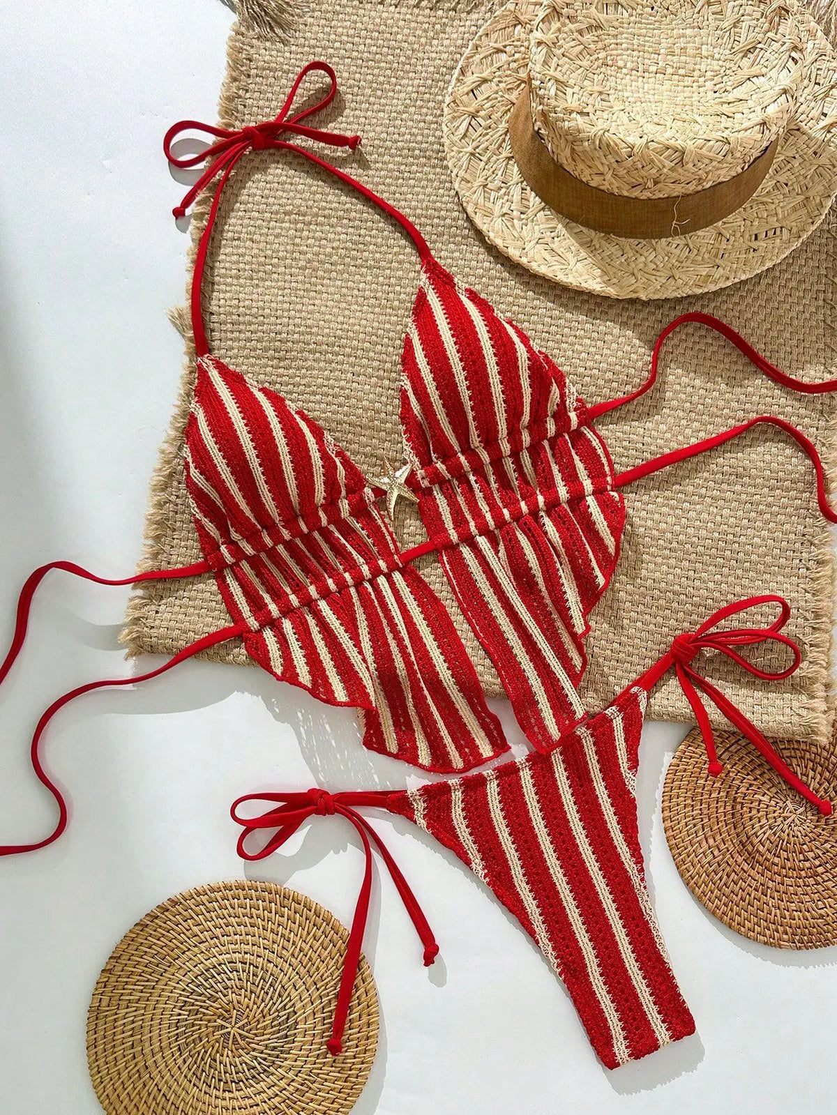 DEKA Bohemia Lace-up Bikini Set Hollowed Swimwear Women Beach Backless Swimsuit Femal Summer Straps Monokini Lady Bathing Suit