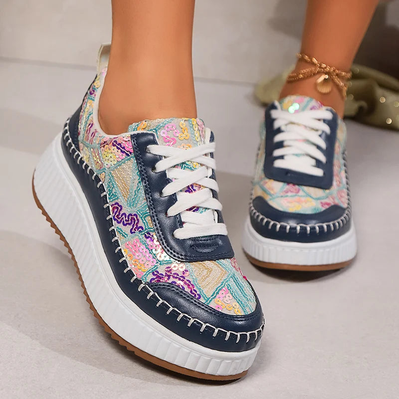 Punk Mixed Color Platform Sneakers for Women 2025 Fashion Thick Bottom Vulcanized Shoes Woman Cozy Non Slip Walking Shoes 43