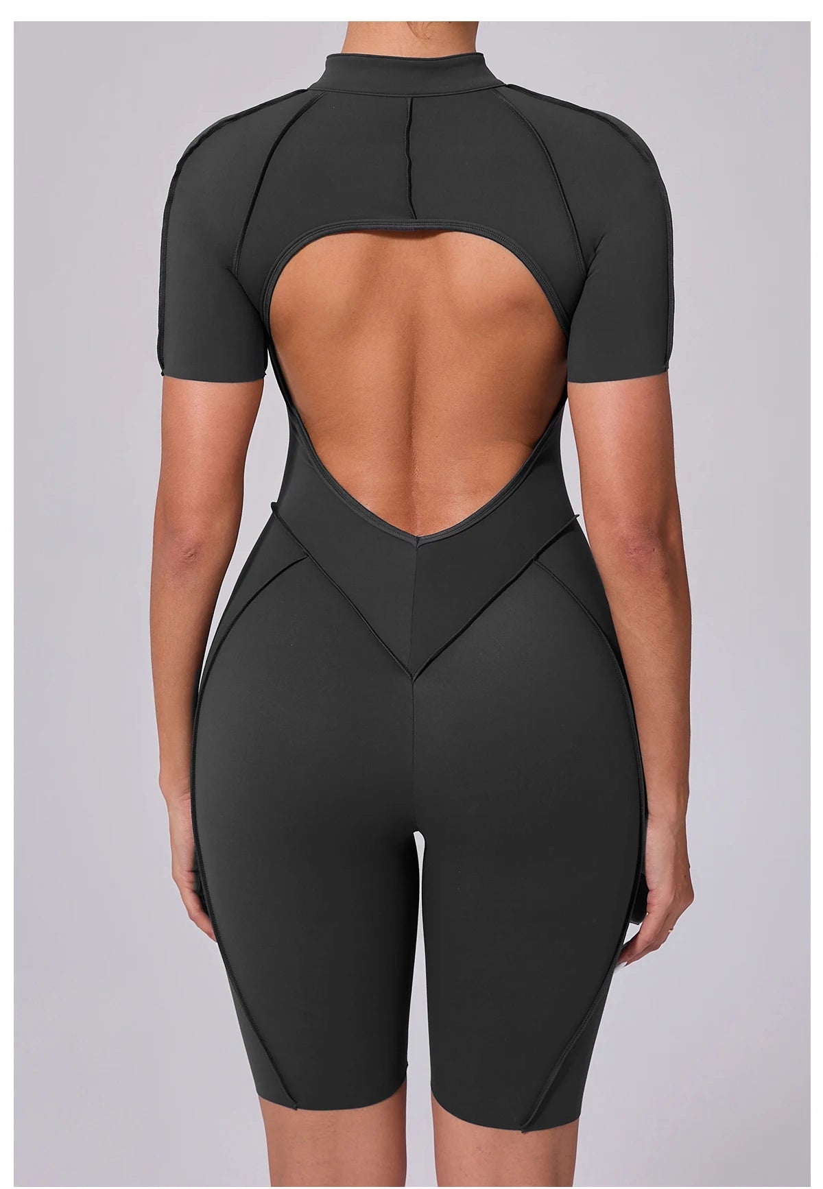 Summer Zipper Workout Jumpsuit Sports Overalls Women Running Fitness Short Sleeve Yoga Bodysuit