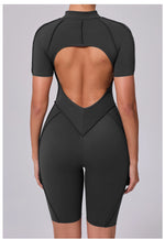 Summer Zipper Workout Jumpsuit Sports Overalls Women Running Fitness Short Sleeve Yoga Bodysuit