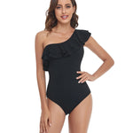 Sexy Ruffle One Piece Swimsuit Thong Swimwear Women 2024 White Monokini Wine Red Swim Suits High Cut One Shoulder Bathing Suit