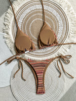 Sexy Coffee Striped Micro Bikini Set 2026 Women Halter Push Up Bra Bandage Thong Swimsuit Summer Bathing Suit Holiday Swimwear