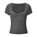 New Women T-shirt Summer Solid Color Short Sleeve Square Neck Slim Fit Crop Tops Casual Elegant Basic Tee Shirts