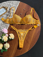 Yellow Lace Floral Ladies' Ultra-Thin Bra Set 2-Piece Combo with Bra And Underwear for Comfortable Undergarment Wear