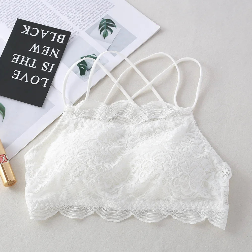 Lace Bra Tube Top Women Non-wire Bra Top Cross Straps Crop Top Beauty Back Underwear Floral Lace Bralette Sexy Lingerie
