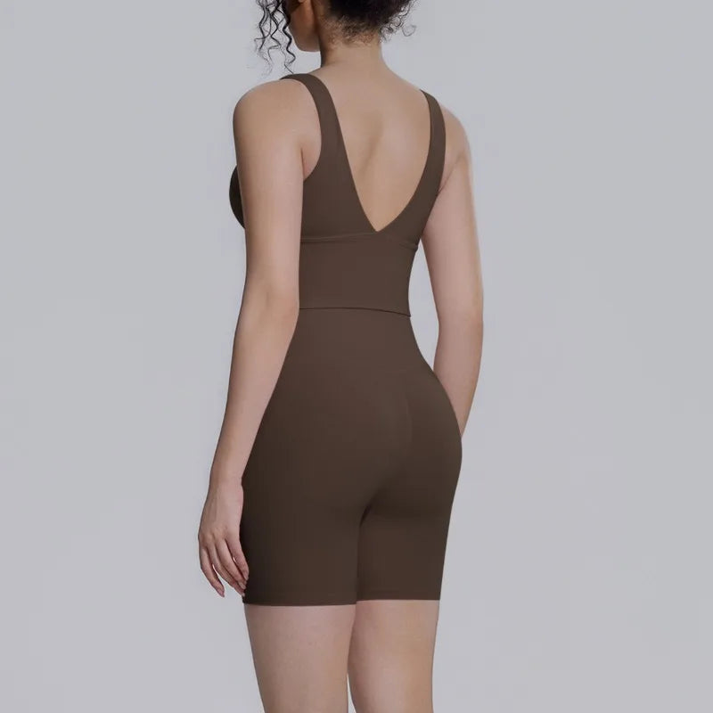 Women's Yoga Set Sports Running Fitness Beautiful Back Vest Hip Lifting Slim-Fit High Waist Shorts Training Gym Workout Suits