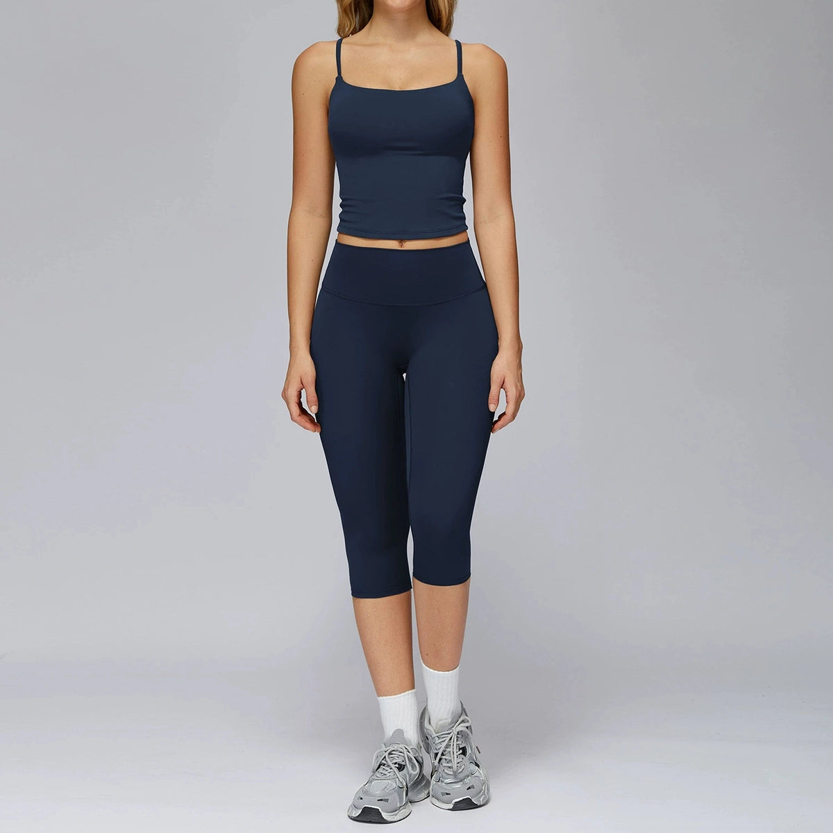 2 Pieces Yoga Set Women Sports Shirts Workout Top Fitness Suits Outdoor Gym Running Mid-length Pants Workout Clothes Tracksuits