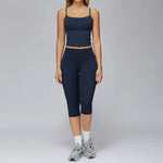 2 Pieces Yoga Set Women Sports Shirts Workout Top Fitness Suits Outdoor Gym Running Mid-length Pants Workout Clothes Tracksuits