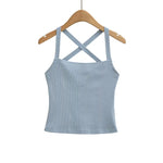 Solid Color Sexy Back-Cross-Strap Tank Top For Women New Summer Slim-Fit Short Outerwear Base Top Pure Desire Casual Style 56ZA