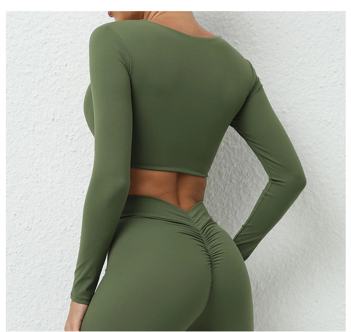 Long Sleeve Gym Crop Tops for Women Twist Deep V Workout Quick Dry Padded Sports Fitness Yoga T-Shirt