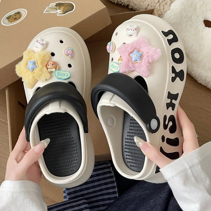 Clogs Thick-soled Slippers Women's Summer 2026 New Style Anti-slip Height-increasing Sandals and Slippers for Outdoor Wear