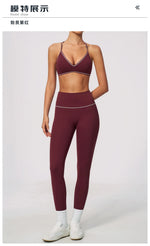New Yoga Suit Women Color Blocked V-neck I Shape Sports Bra Fitness Clothes Summer Tight Running High Waist Leggings Tracksuit