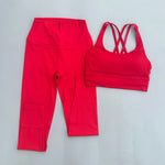 Solid Color Soft Women Gym Yoga Legging Set Cross Back Shoulder Strap Gym Yoga Bra+High Waist Sport Leggings 2pc Tight Sportwear